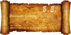 Balean Ervin névjegykártya
